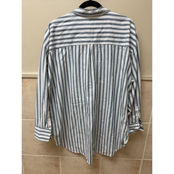 Maeve Anthropologie Blue Stripe Button Down Shirt XL Relaxed Oversized Coastal - Picture 4 of 10
